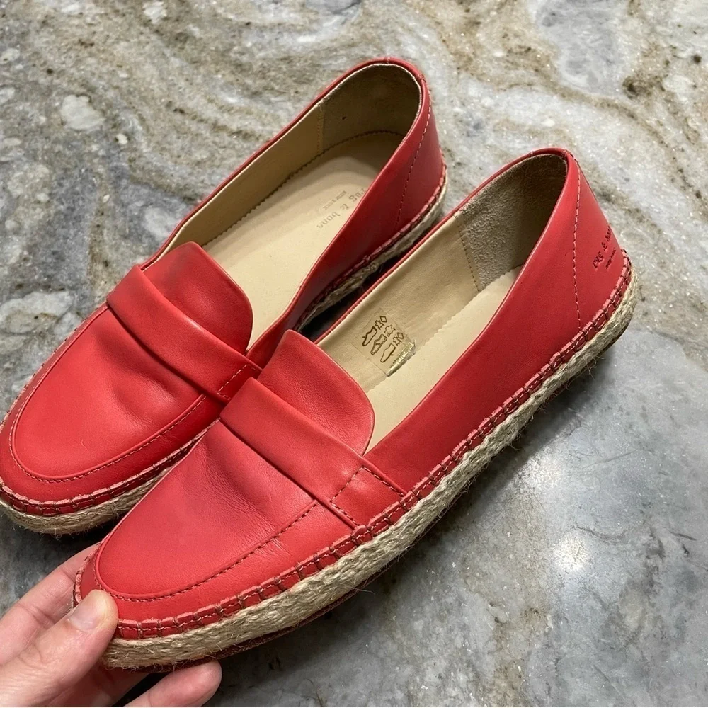 RAG & BONE Orange Pink Leather Slip On Espadrilles Flats